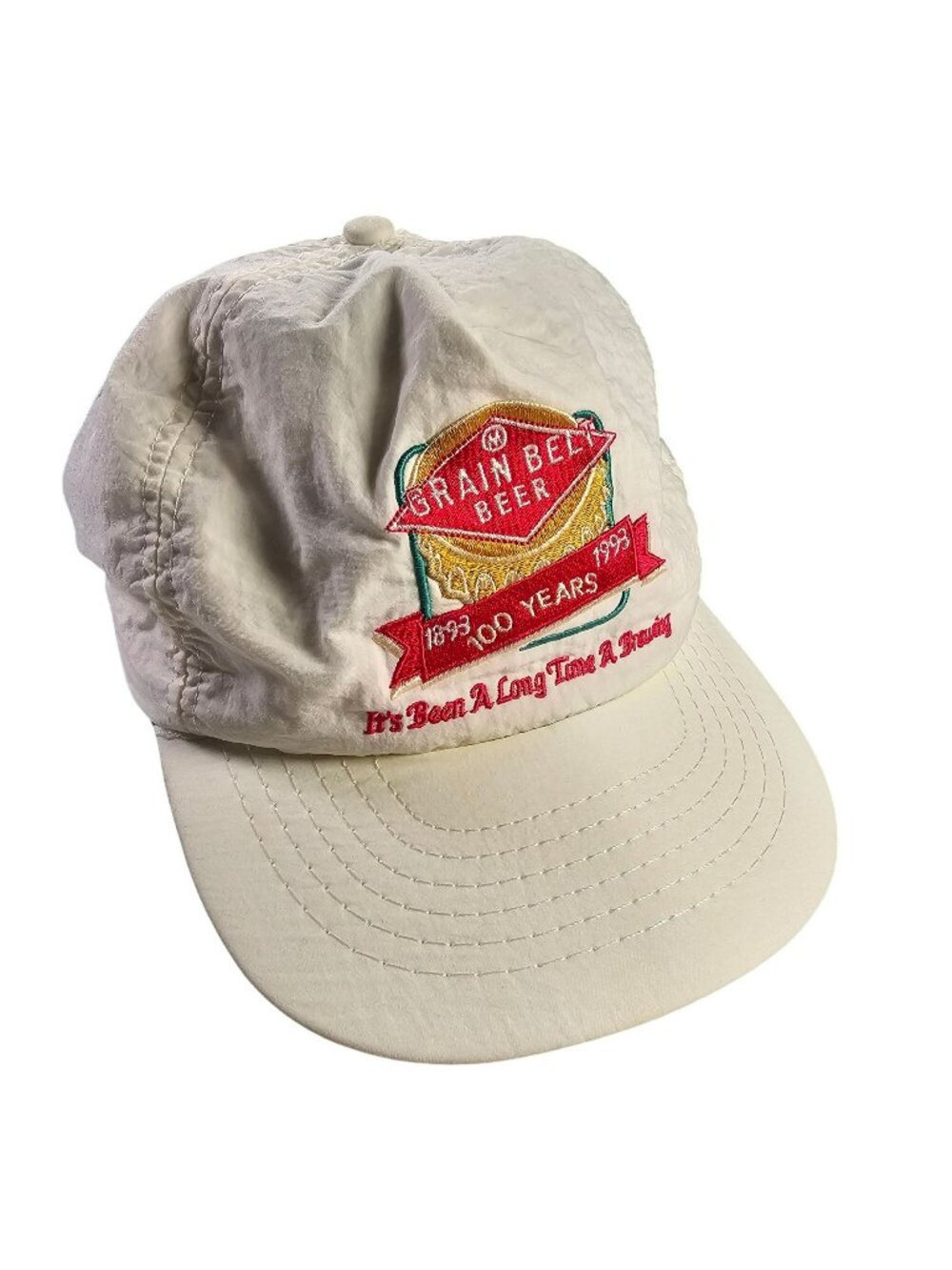 Grain Belt Beer Vintage 1993 Centennial Snapback Hat Cap White Spartan USA